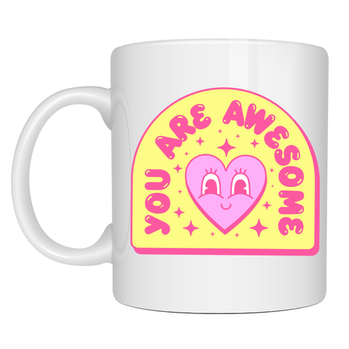 You Are Awesome Yaz�l� Kalpli Tasar�m Porselen Kupa MODEL 187 � Motivasyon Mesajl� Sevimli Kahve Kupas� � Hediye Kupa Bardak