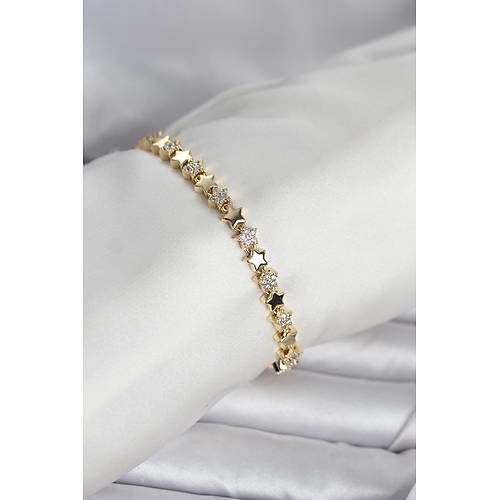 Pirin� Gold Renk Zirkon Ta�l� Y�ld�z Model Kad�n Bileklik