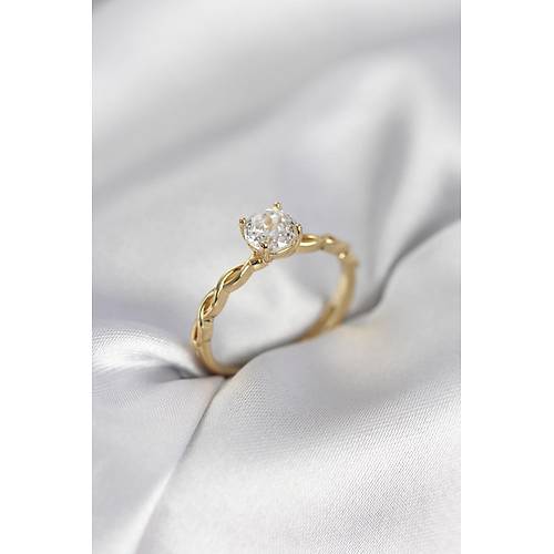 Gold Renk Sarmal Zincir Model Tek Ta� Model Zirkon Ta�l� Kad�n Y�z�k