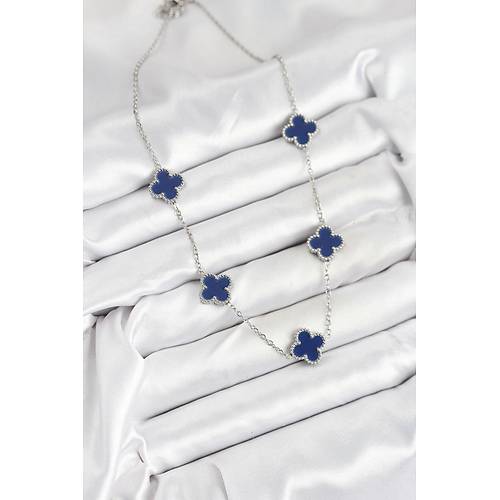 316L �elik Zincir G�m�� Lacivert Renk Yonca Kad�n Kolye