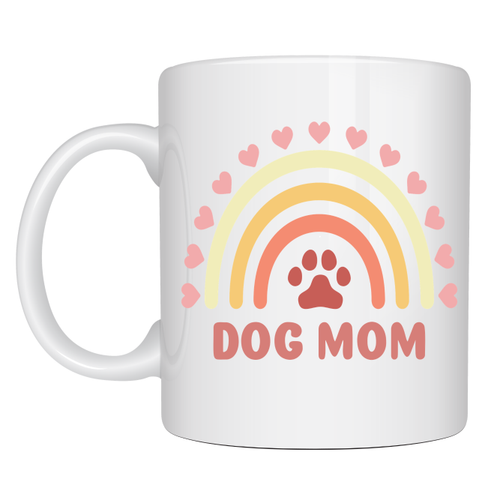 Dog Mom Bask�l� Porselen Kupa MODEL 186 � K�pek Annesi Temal� Sevimli Kahve Kupas� � K�pek Severlere Hediye � Sevimli Pati ve G�kku�a�� Tasar�ml� Kupa