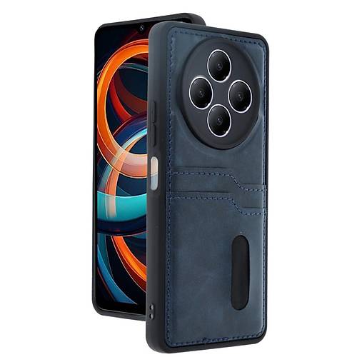 Redmi 14C K�l�f Sara Kartvizitli Deri K�l�f - Lacivert
