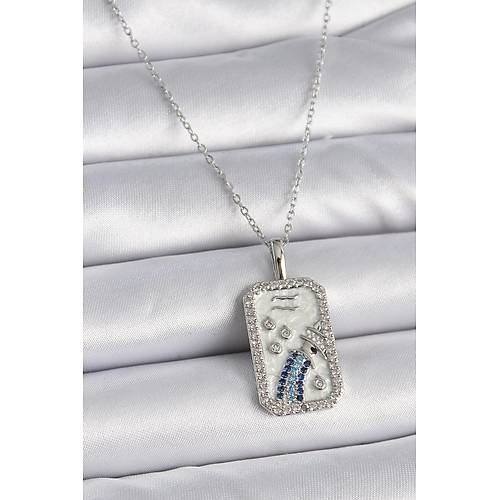 316L �elik G�m�� Renk Zincir Kova Burcu Zirkon Ta�l� Kad�n Kolye