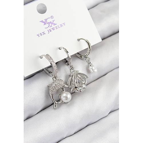 Pirin� Zirkon Ta�l� 3'l� Yunus Bal��� Ve �stiridye Model G�m�� Renk Kad�n K�pe