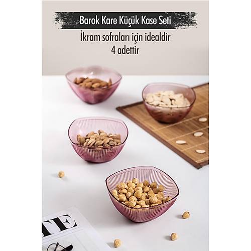 Akrilik Barok M�rd�m Kare 4'l� K���k Kase Seti & �erezlik & Sunumluk & �kraml�k (Cam De�ildir) 6817DP4
