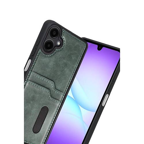 Galaxy A07 4G Sara Kartvizitli Deri K�l�f - Ye�il