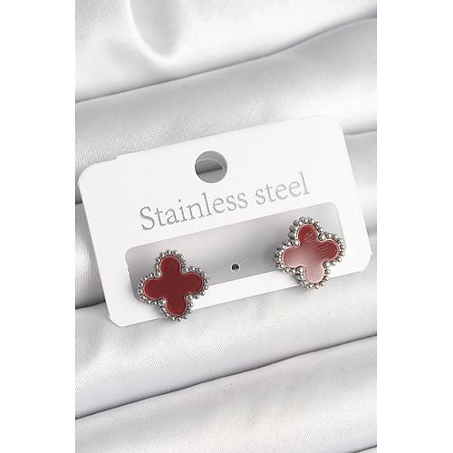 Pirin� G�m�� Renk Bordo Yonca Model Kad�n K�pe