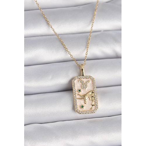 316L �elik Gold Renk Zincir Bo�a Burcu Zirkon Ta�l� Kad�n Kolye