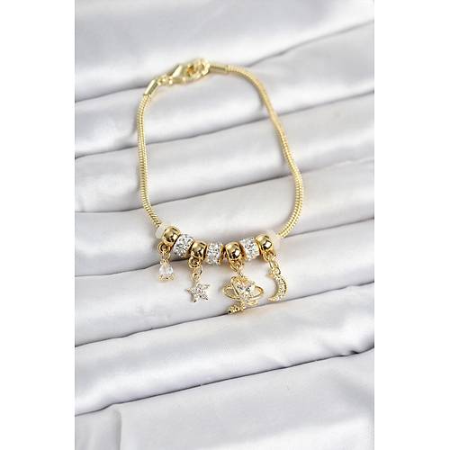 Pirin� Gold Renk Charml� Kad�n Bileklik