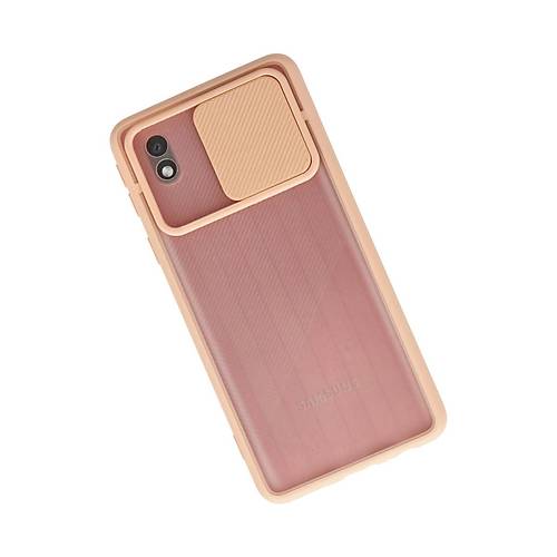 Galaxy A01 Core K�l�f Palm Buzlu Kamera S�rg�l� Silikon - Pembe
