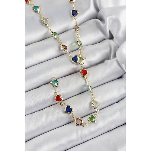 Pirin� Gold Renk Kar���k Renk Zirkon Ta�l� Kalpli Y Kad�n Kolye