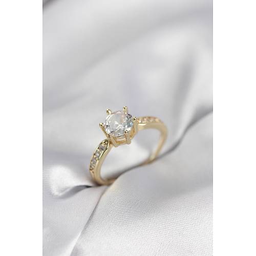 Zirkon Ta�l� Tek Ta� Model Gold Renk Kad�n Y�z�k