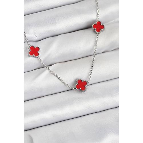 316L �elik Zincir G�m�� Renk K�rm�z� Baby Boy Yonca Kad�n Kolye