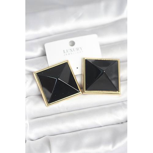 Pirin� Gold Renk Siyah Piramit Model Kad�n K�pe