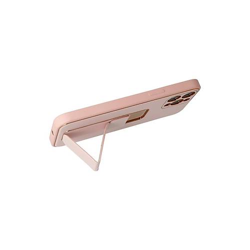 iPhone 12 Pro K�l�f Coco Deri Standl� Kapak - Pembe