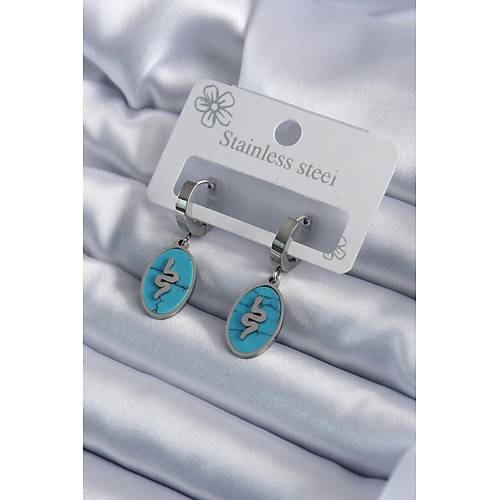 316L �elik G�m�� Renk Oval Mavi Ta�l� Y�lan Fig�r Kad�n K�pe