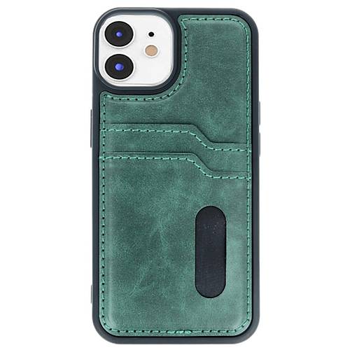 iPhone 11 K�l�f Sara Kartvizitli Deri K�l�f - Koyu Ye�il