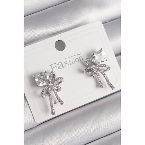 Pirin� G�m�� Renk Zirkon Ta�l� Kurdele Model Kad�n K�pe