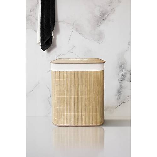 Katlan�r Do�al Bambu Dikd�rtgen �ama��r Kirli Sepeti (30*40*50 Cm)