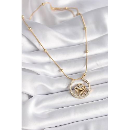 316L �elik Gold Renk Zirkon Ta�l� G�z Model Kad�n Kolye