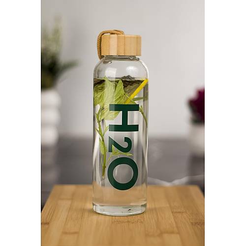 H2o Borosilikat Cam Matara Bambu Vakum Kapakl� Su �i�esi Suluk (Kuma� K�l�f Hediyeli) 600 ML