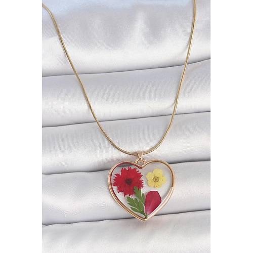 316L �elik Gold Renk Zincir Epokis Kalp Do�al �i�ek Model Kad�n Kolye