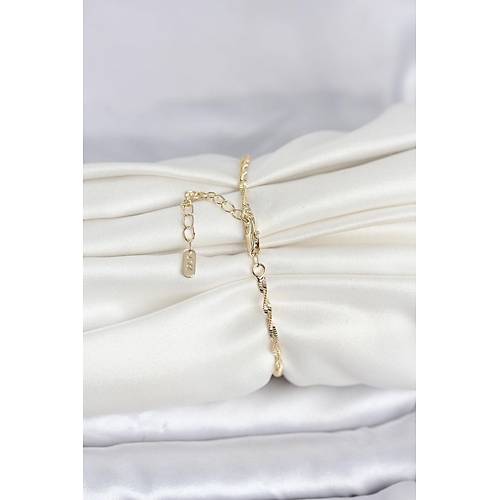 CM 14K Gold Renk Yass� Ezme Burgu Model Kad�n Bileklik