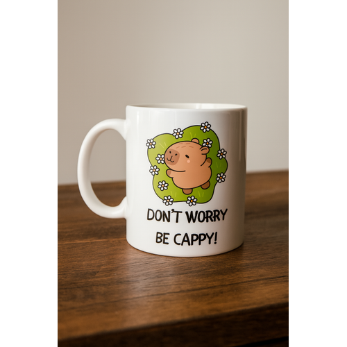 Don�t Worry Be Cappy Tasar�m Kupa Model 231 Sevimli Kapibara Bask�l� Seramik Kahve Kupas�