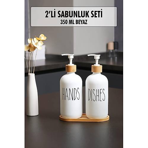 2 Li Bambu Altl�kl� S�v� Sabunluk Seti Beyaz