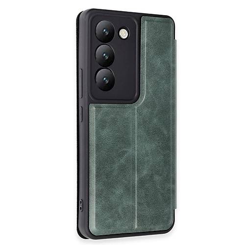 V30 Lite 4G K�l�f Flip Cover - Koyu Ye�il