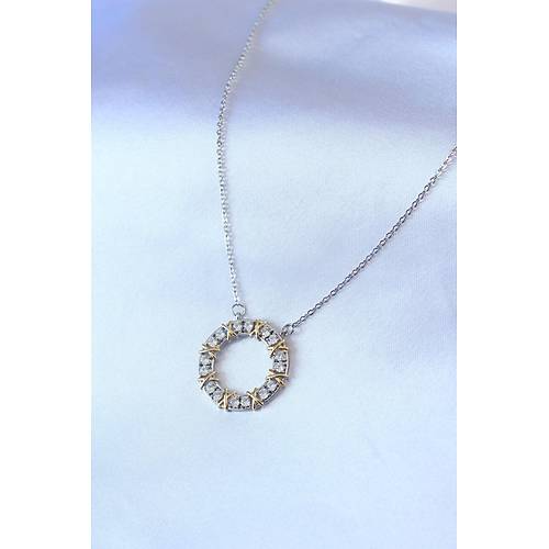 316L �elik G�m�� Renk Zirkon Ta�l� Gold Detay Xoxo Kad�n Kolye