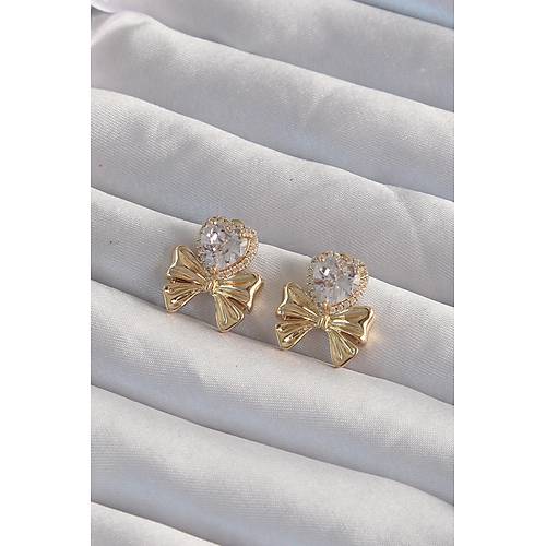 Pirin� Gold Renk Zirkon Ta�l� Kalp Model Fiyonk K�pe