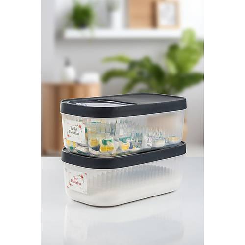 2'Li 5 LT Multibox Kayar Kapakl� Saklama Kab� & Erzak Kab� & Toz Ve Tablet Deterjan Kutusu ( ET�KET HED�YEL� )