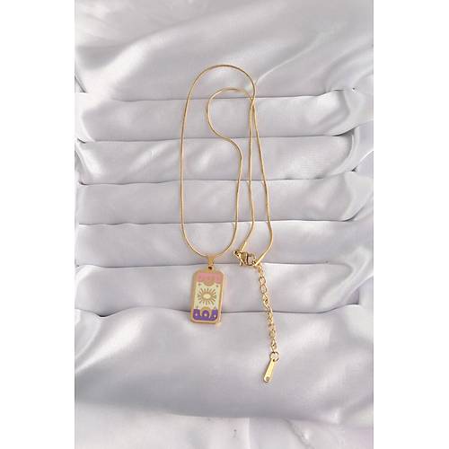 316L �elik Gold Renk Kar���k Mineli Ay Fig�r Tarot Kolye