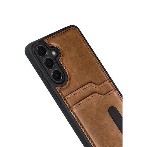 Galaxy A17 5G Sara Kartvizitli Deri K�l�f - Taba