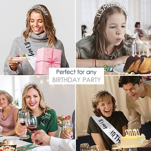 Kristal Ta�l� G�m�� Renk �t's My Birthday Yaz�l� Do�um G�n� Parti Tac� 14x16 cm