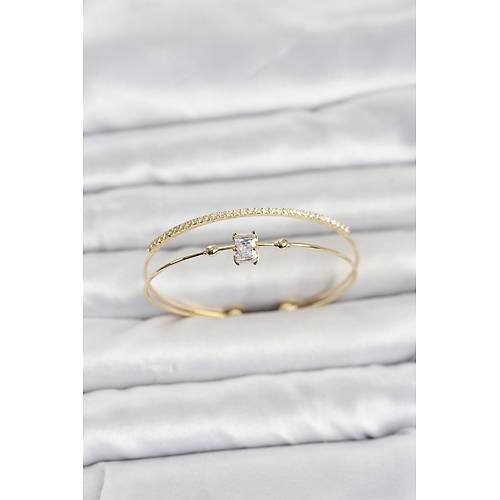 Pirin� Gold Renk Zirkon Ta�l� Baget Model Kad�n Bileklik