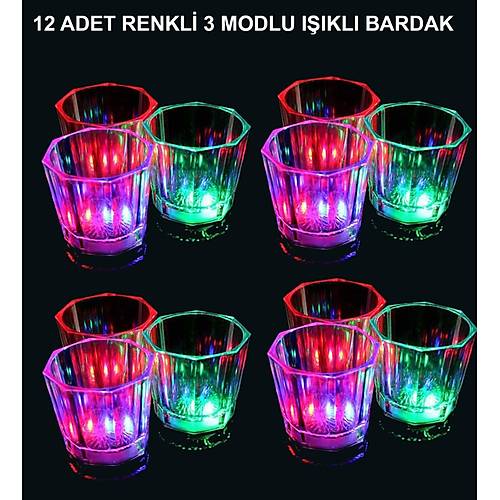 LED I��kl� E�lence Bardaklar� - 3 Modlu Renk De�i�tiren Bardak 12 Adet