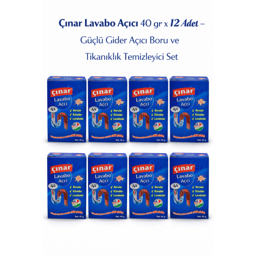 ��nar Lavabo A��c� 40 gr x 12 Adet � G��l� Gider A��c� Boru ve T�kan�kl�k Temizleyici Set