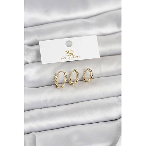 Pirin� Gold Renk Nazarl� Model 3'l� Kad�n K�pe