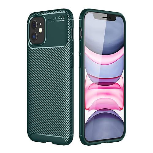 iPhone 12 Mini K�l�f Auto Focus Karbon Kapak - Ye�il