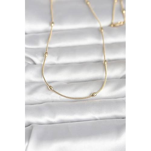 CM 14K Gold Renk Y�lan Zincirli Damla Top�uk Model 60 cm Kad�n Kolye