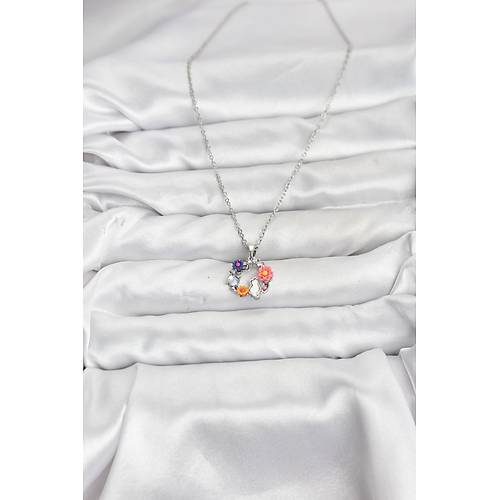 316L �elik Zincir G�m�� Renk �i�ekli Kedili Model Kad�n Kolye