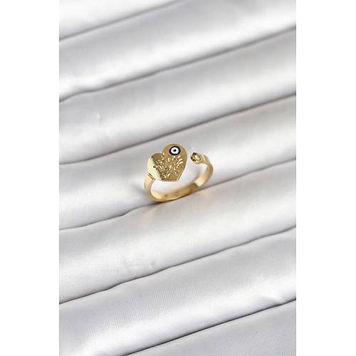 316L �elik Gold Renk Nazar Detayl� Kalp Model Kad�n Y�z�k