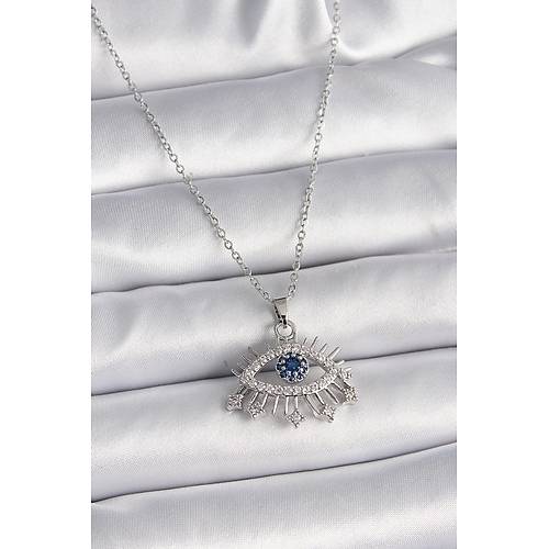 316L �elik G�m�� Renk Zincir Zirkon Ta�l� G�z Model Kad�n Kolye