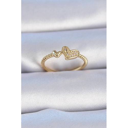 Pirin� Gold Renk Zirkon Ta�l� Kalp Model Kad�n Y�z�k