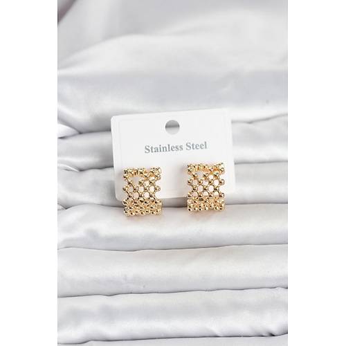 316L �elik Gold Renk Motif Desenli Halka Kad�n K�pe