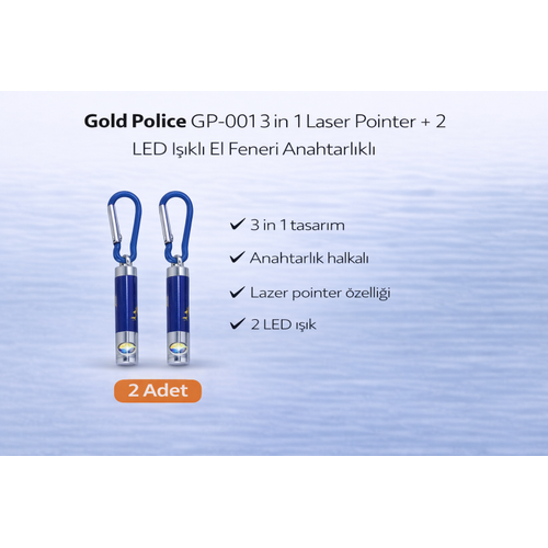 Gold  GP-001 3 in 1 Lazer + 2 LED I��kl� El Feneri Anahtarl�kl� 2 Adet