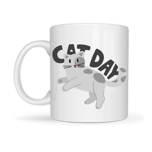 Cat Day Kedi Desenli Porselen Kupa MODEL 67 � Sevimli Kedi Fig�rl�, G�nl�k Kullan�ma Uygun, Kahve & �ay Kupas�