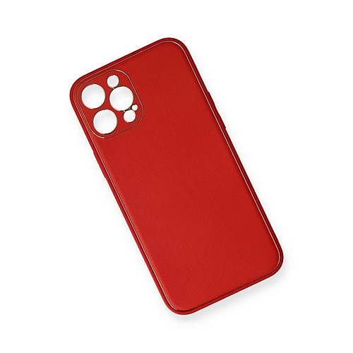 iPhone 12 Pro Max K�l�f Coco Deri Silikon Kapak - K�rm�z�